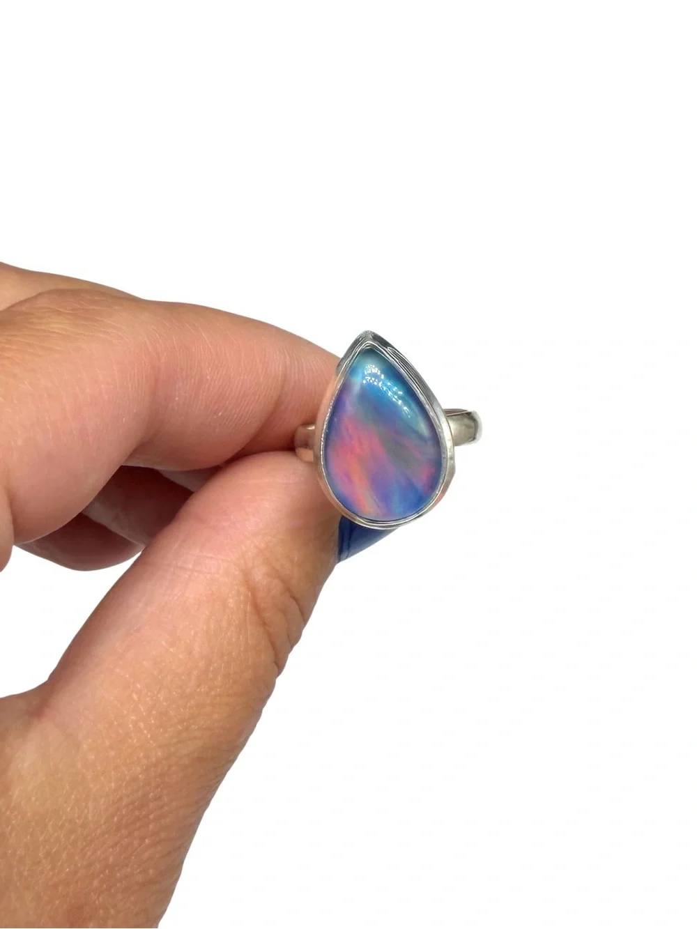 Aurora Fire Opal Ring Size 6.5 Solid 925 Sterling Silver Aura